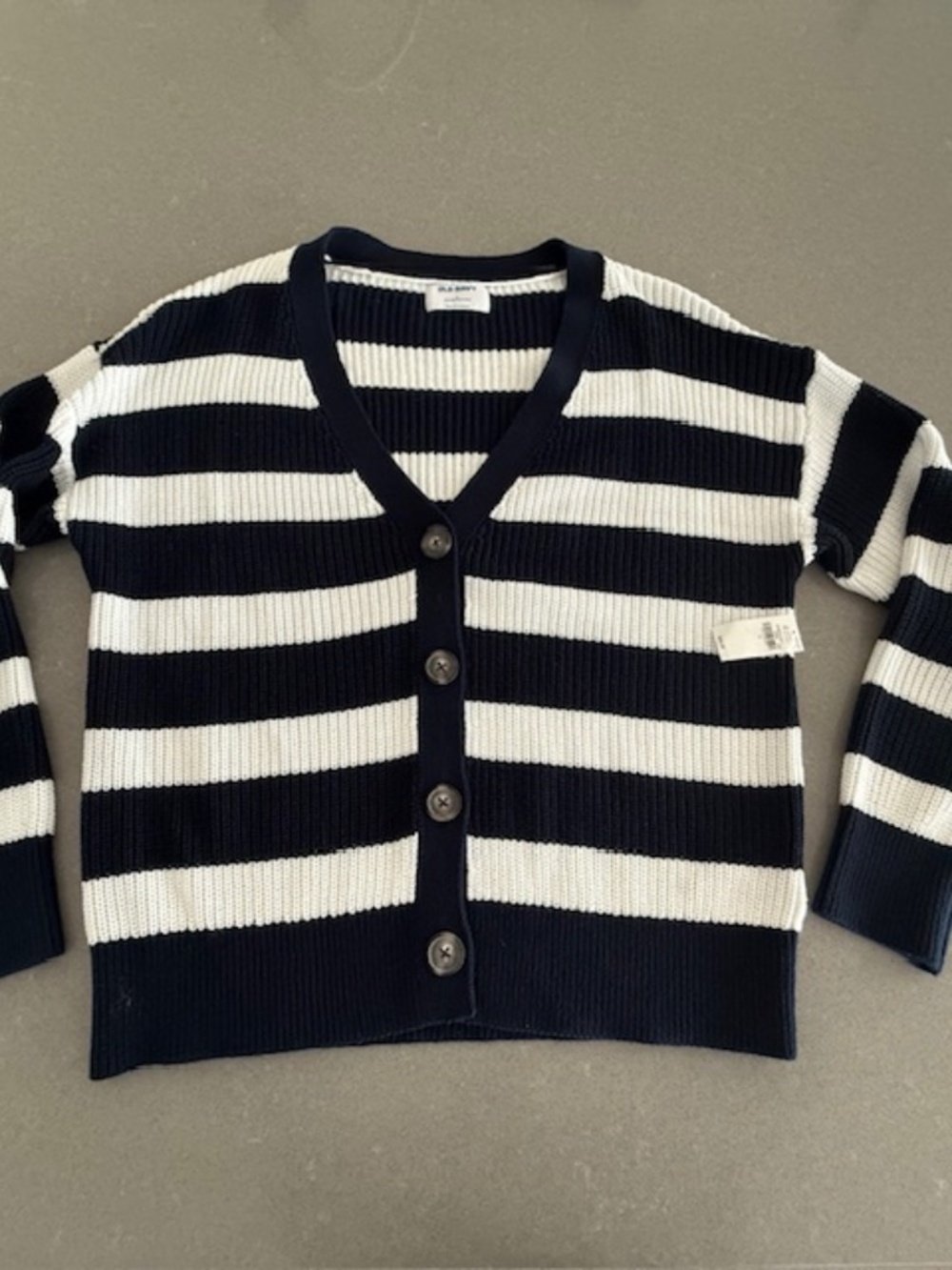 NWT Striped Navy & White Lightweight Old Navy Cardigan Knit Button Sweater Large